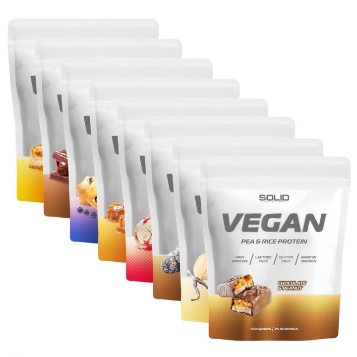 8 x SOLID Nutrition Vegan, 750 g i gruppen Kosttilskud & Fødevarer / Proteinpulver / Vegansk protein hos Tillskottsbolaget (SOLID974)