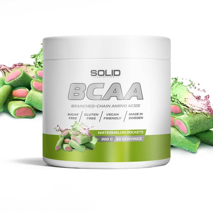 SOLID Nutrition BCAA, 300 g (Watermelon Rockets) i gruppen Kosttilskud & Fødevarer / Aminosyrer / BCAA hos Tillskottsbolaget (SOLIDBCAA-1)