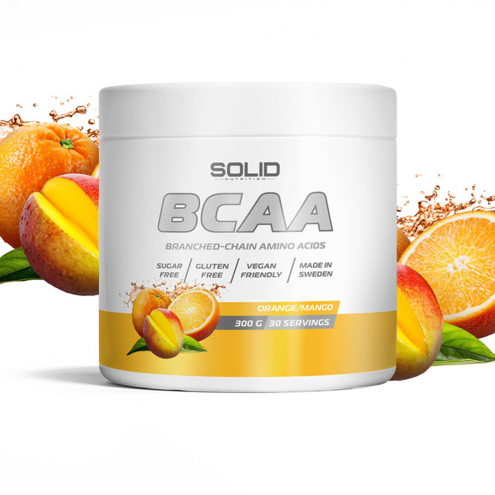 SOLID Nutrition BCAA, 300 g (Orange/Mango) i gruppen Kosttilskud & Fødevarer / Aminosyrer / BCAA hos Tillskottsbolaget (SOLIDBCAA-5)