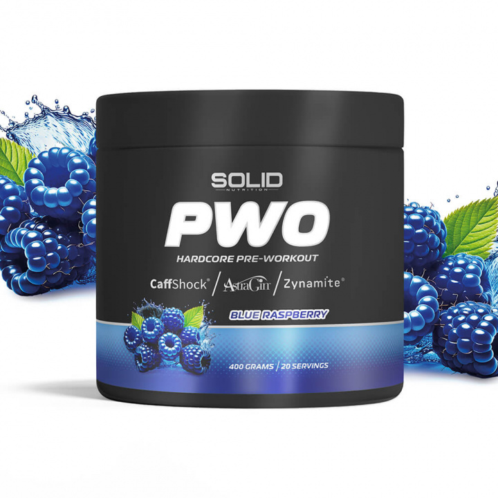 SOLID Nutrition BLACK LINE PWO, 400 g (Blue Raspberry) i gruppen Kosttilskud & Fødevarer / Præstationsforbedringer / Pre-Workout / PWO hos Tillskottsbolaget (SOLIDBLACKPWO-2)
