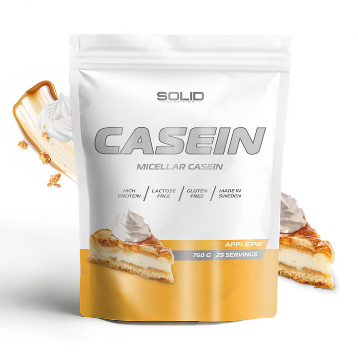 SOLID Nutrition Casein, 750 g (Apple Pie) i gruppen Kosttilskud & Fødevarer / Proteinpulver / Kaseinprotein hos Tillskottsbolaget (SOLIDCASEIN1-12)