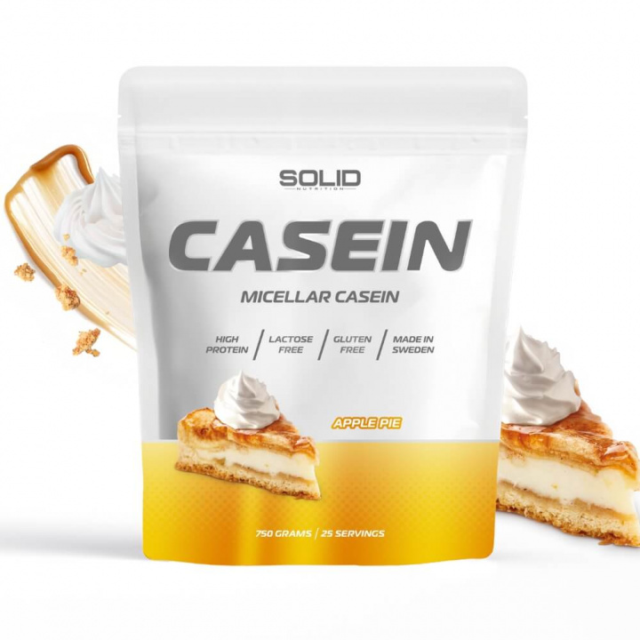 SOLID Nutrition Casein, 750 g (Apple Pie) i gruppen Kosttilskud & Fødevarer / Proteinpulver / Kaseinprotein hos Tillskottsbolaget (SOLIDCASEIN1-12)