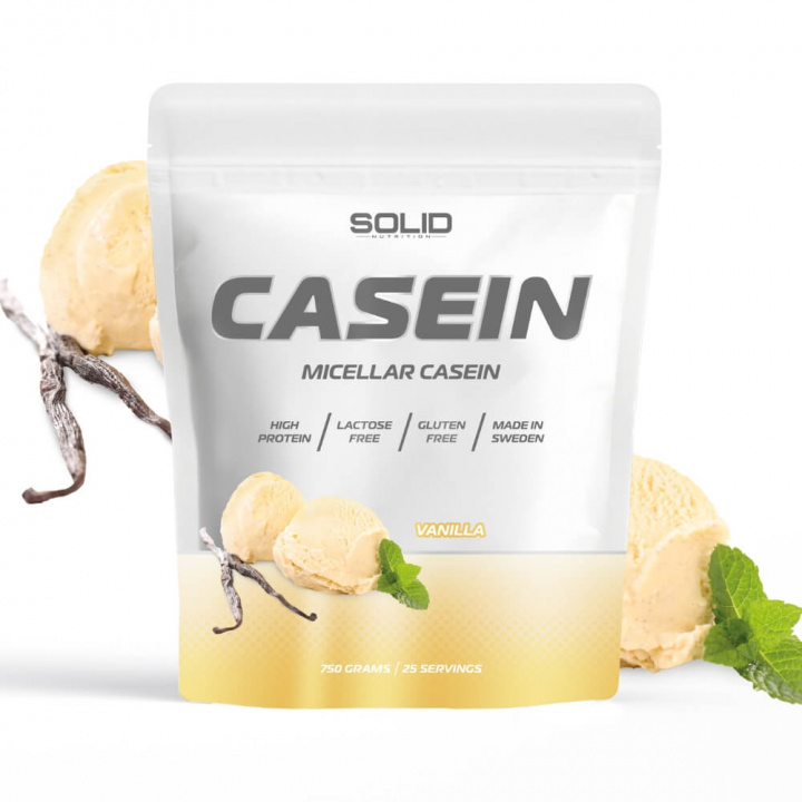 SOLID Nutrition Casein, 750 g (Vanilla) i gruppen Kosttilskud & Fødevarer / Proteinpulver / Kaseinprotein hos Tillskottsbolaget (SOLIDCASEIN1-1)