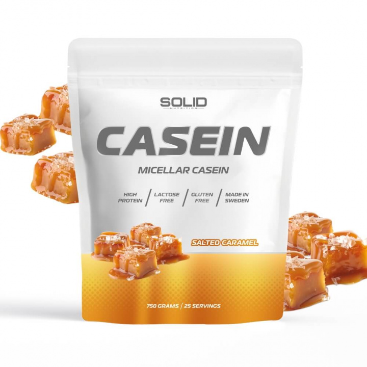 SOLID Nutrition Casein, 750 g (Salted Caramel) i gruppen Kosttilskud & Fødevarer / Proteinpulver / Kaseinprotein hos Tillskottsbolaget (SOLIDCASEIN1-3)