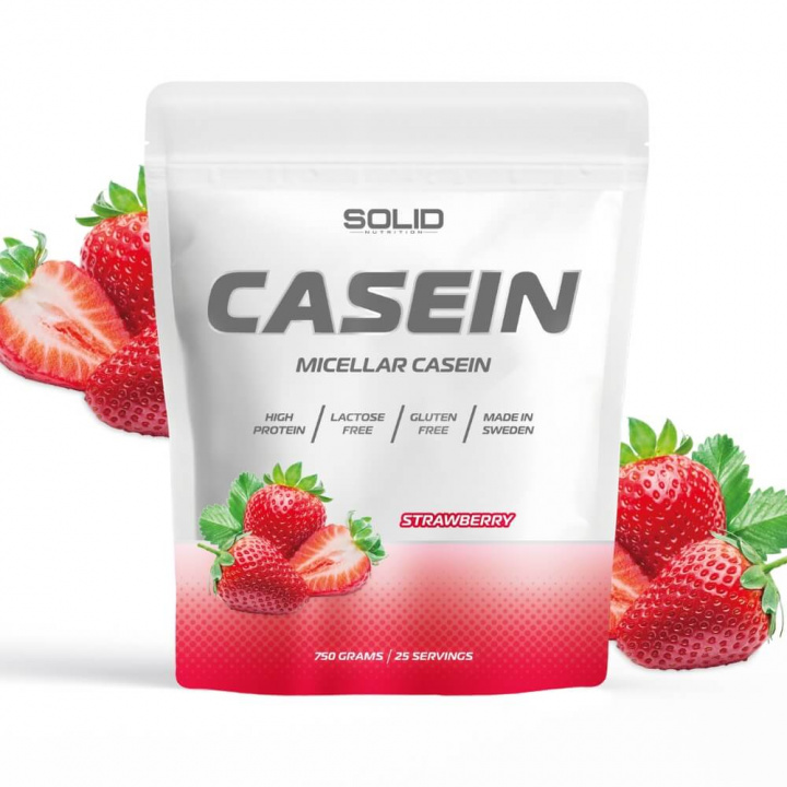 SOLID Nutrition Casein, 750 g (Strawberry) i gruppen Kosttilskud & Fødevarer / Proteinpulver / Kaseinprotein hos Tillskottsbolaget (SOLIDCASEIN1-5)