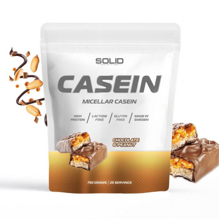 SOLID Nutrition Casein, 750 g (Chocolate & Peanut) i gruppen Kosttilskud & Fødevarer / Proteinpulver / Kaseinprotein hos Tillskottsbolaget (SOLIDCASEIN1-6)