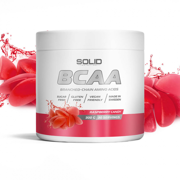 SOLID Nutrition BCAA, 300 g (Raspberry Candy) i gruppen Kosttilskud & Fødevarer / Aminosyrer / BCAA hos Tillskottsbolaget (SOLIDHALLON)