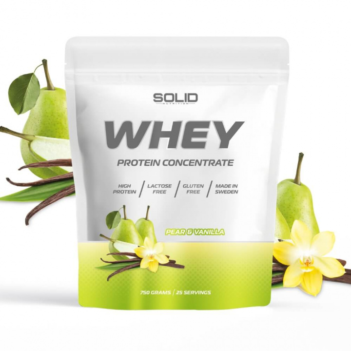 SOLID Nutrition Whey, 750 g (Pear & Vanilla) i gruppen Kosttilskud & Fødevarer / Proteinpulver / Valleprotein / Whey protein hos Tillskottsbolaget (SOLIDPEARVANILLA)