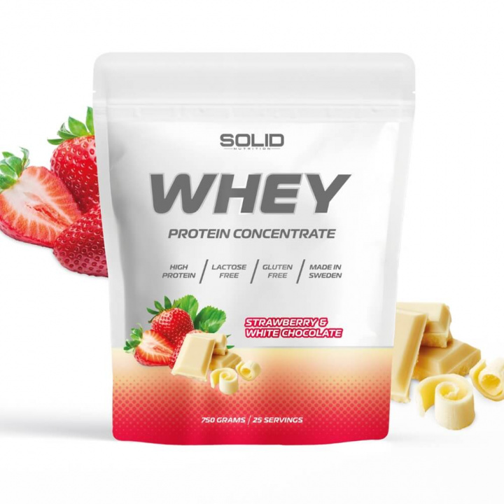 SOLID Nutrition Whey, 750 g (Strawberry & White Chocolate) i gruppen Kosttilskud & Fødevarer / Proteinpulver / Valleprotein / Whey protein hos Tillskottsbolaget (SOLIDSTRAW)