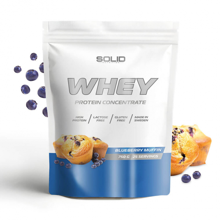 SOLID Nutrition Whey, 750 g (Blueberry Muffin) i gruppen Kosttilskud & Fødevarer / Proteinpulver / Valleprotein / Whey protein hos Tillskottsbolaget (SOLIDWHEY-13)
