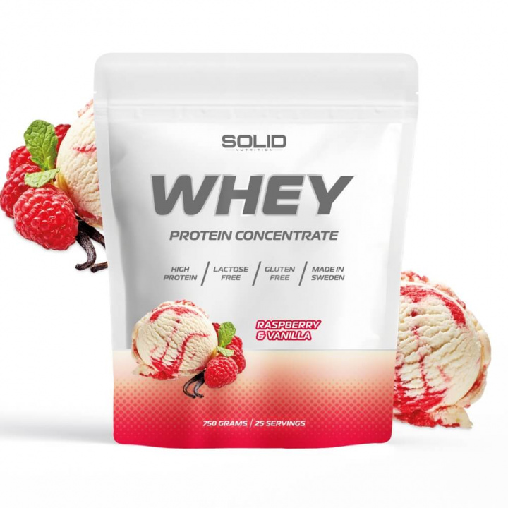 SOLID Nutrition Whey, 750 g (Raspberry & Vanilla) i gruppen Kosttilskud & Fødevarer / Proteinpulver / Valleprotein / Whey protein hos Tillskottsbolaget (SOLIDWHEY-14)