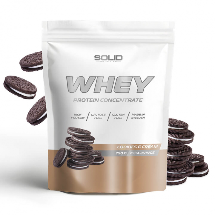 SOLID Nutrition Whey, 750 g (Cookies & Cream) i gruppen Kosttilskud & Fødevarer / Proteinpulver / Valleprotein / Whey protein hos Tillskottsbolaget (SOLIDWHEY-9)