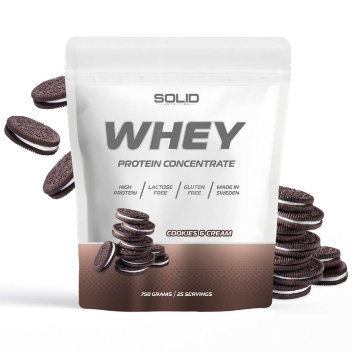 SOLID Nutrition Whey, 750 g (Cookies & Cream) i gruppen Kosttilskud & Fødevarer / Proteinpulver / Valleprotein / Whey protein hos Tillskottsbolaget (SOLIDWHEY-9)