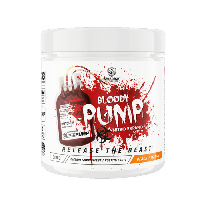 Swedish Supplements Bloody Pump, 300 g (Peach Mango) i gruppen Kosttilskud & Fødevarer / Præstationsforbedringer / Pump hos Tillskottsbolaget (SS7584-1)