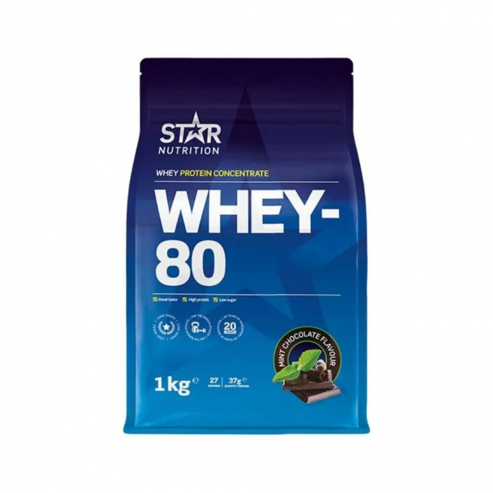 Star Nutrition Whey-80, 1 kg (Mintchoklad) i gruppen Kosttilskud & Fødevarer / Proteinpulver / Valleprotein / Whey protein hos Tillskottsbolaget (STAR001-10)