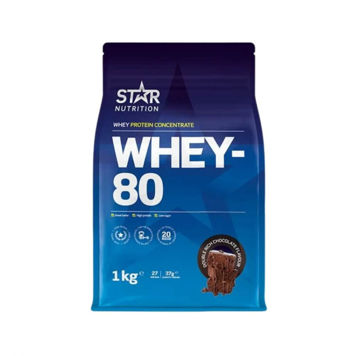 Star Nutrition Whey-80, 1 kg (Double Rich Chocolate) i gruppen Kosttilskud & Fødevarer / Proteinpulver / Valleprotein / Whey protein hos Tillskottsbolaget (STAR001-16)
