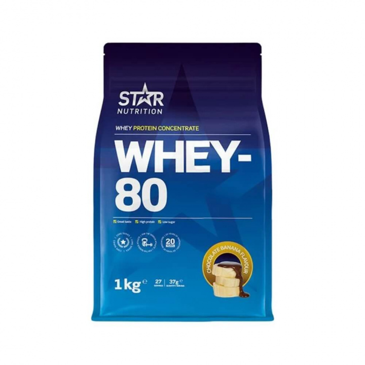 Star Nutrition Whey-80, 1 kg (Chocolate Banana) i gruppen Kosttilskud & Fødevarer / Proteinpulver / Valleprotein / Whey protein hos Tillskottsbolaget (STAR001-21)