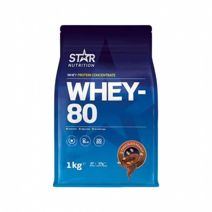 Star Nutrition Whey-80, 1 kg (Chocolate Peanut) i gruppen Kosttilskud & Fødevarer / Proteinpulver / Valleprotein / Whey protein hos Tillskottsbolaget (STAR001-23)
