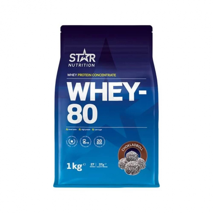 Star Nutrition Whey-80, 1 kg (Chokladboll) i gruppen Kosttilskud & Fødevarer / Proteinpulver / Valleprotein / Whey protein hos Tillskottsbolaget (STAR001-4)