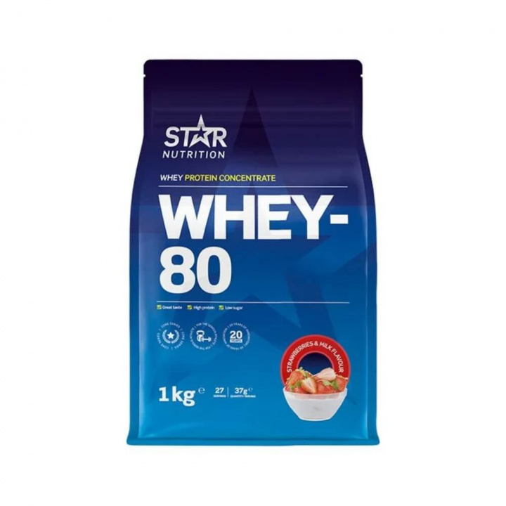 Star Nutrition Whey-80, 1 kg (Strawberries and Milk) i gruppen Kosttilskud & Fødevarer / Proteinpulver / Valleprotein / Whey protein hos Tillskottsbolaget (STAR001-5)