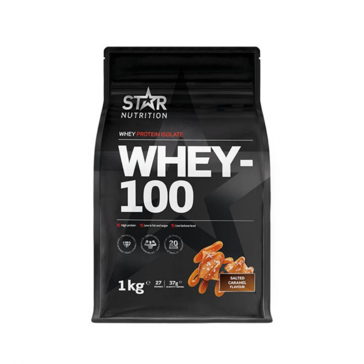 Star Nutrition Whey-100, 1 kg (Salted Caramel) i gruppen Kosttilskud & Fødevarer / Proteinpulver / Isolatprotein hos Tillskottsbolaget (STAR002-10)