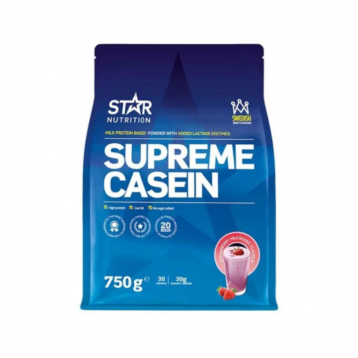 Star Nutrition Supreme Casein, 750 g (Strawberry Milkshake) i gruppen Kosttilskud & Fødevarer / Proteinpulver / Kaseinprotein hos Tillskottsbolaget (STAR004-6)