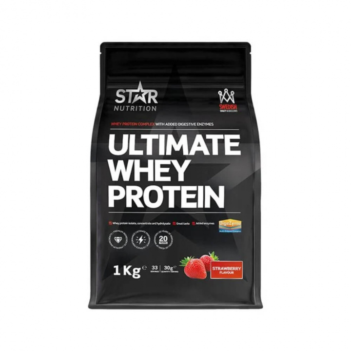 Star Nutrition Ultimate Whey Protein, 1 kg (Strawberry) i gruppen Kosttilskud & Fødevarer / Proteinpulver / Valleprotein / Whey protein hos Tillskottsbolaget (STAR023-2)