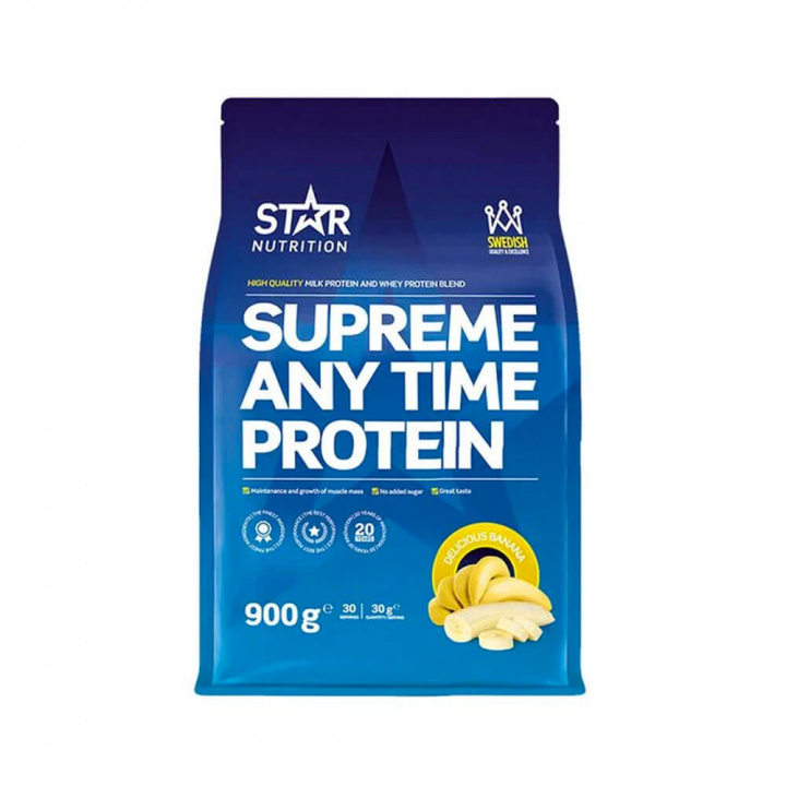 Star Nutrition Supreme Any Time Protein, 900 g (Delicious Banana) i gruppen Kosttilskud & Fødevarer / Proteinpulver / Blandingsprotein hos Tillskottsbolaget (STAR67885-2)