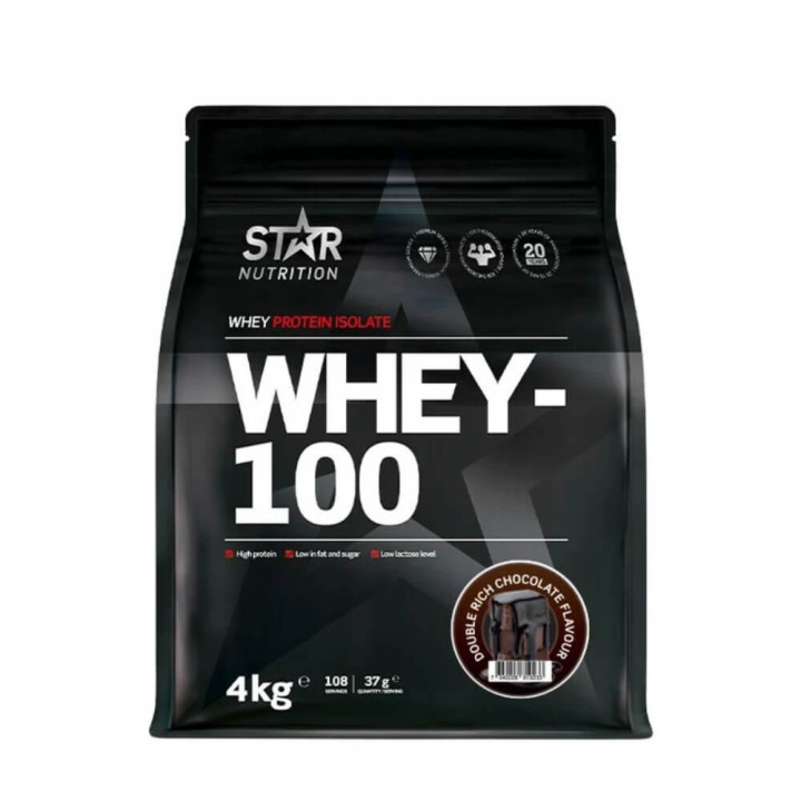 Star Nutrition Whey-100, 4 kg (Double Rich Chocolate) i gruppen Kosttilskud & Fødevarer / Proteinpulver / Isolatprotein hos Tillskottsbolaget (STAR7533-2)