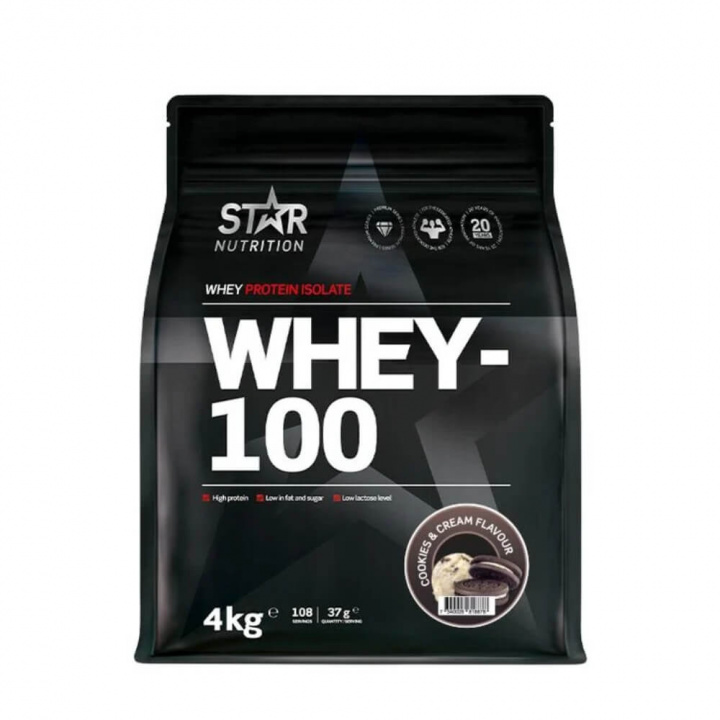 Star Nutrition Whey-100, 4 kg (Cookies & Cream) i gruppen Kosttilskud & Fødevarer / Proteinpulver / Isolatprotein hos Tillskottsbolaget (STAR7533-4)