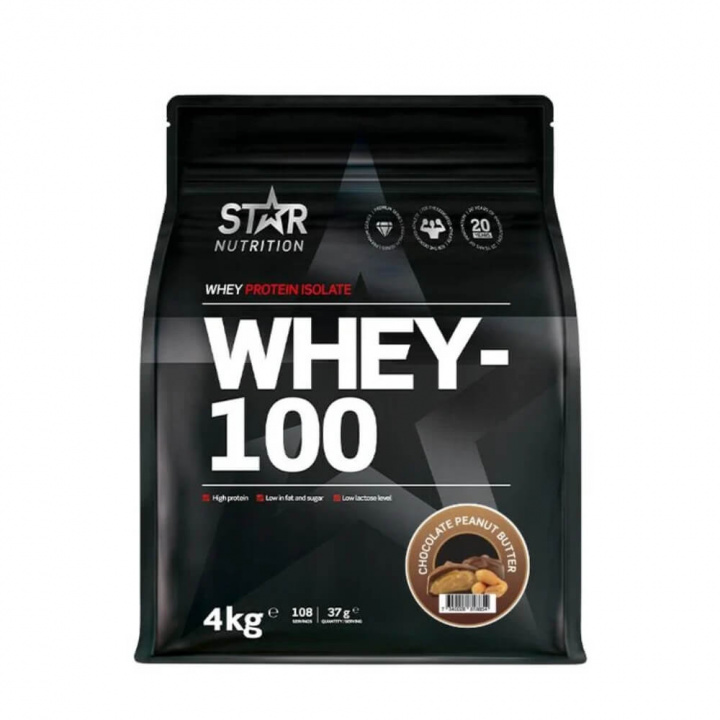 Star Nutrition Whey-100, 4 kg (Chocolate Peanut Butter) i gruppen Kosttilskud & Fødevarer / Proteinpulver / Isolatprotein hos Tillskottsbolaget (STAR7533-5)
