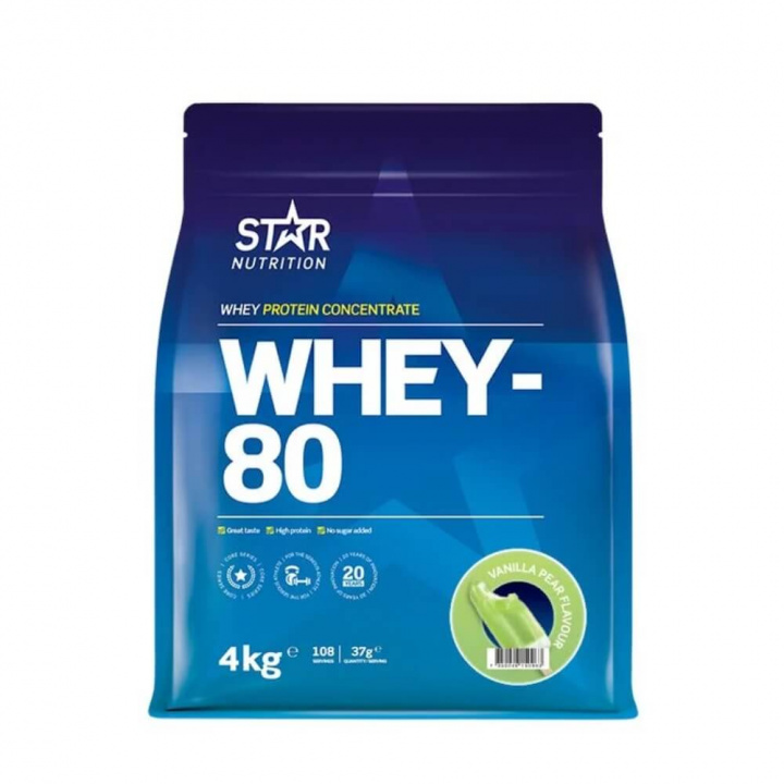 Star Nutrition Whey-80, 4 kg (Vanilla Pear) i gruppen Kosttilskud & Fødevarer / Proteinpulver / Valleprotein / Whey protein hos Tillskottsbolaget (STAR8422-11)