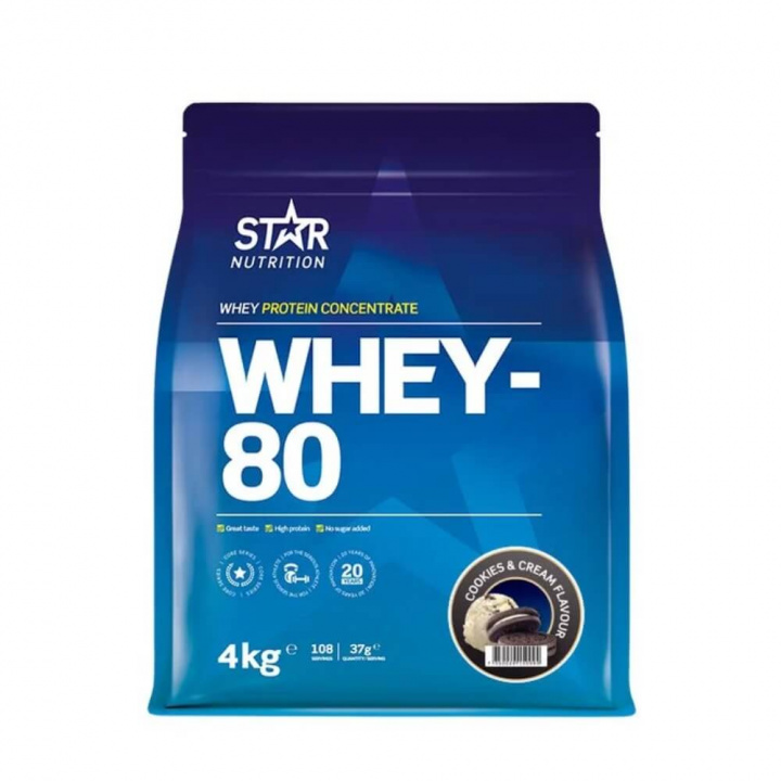 Star Nutrition Whey-80, 4 kg (Cookies & Cream) i gruppen Kosttilskud & Fødevarer / Proteinpulver / Valleprotein / Whey protein hos Tillskottsbolaget (STAR8422-14)