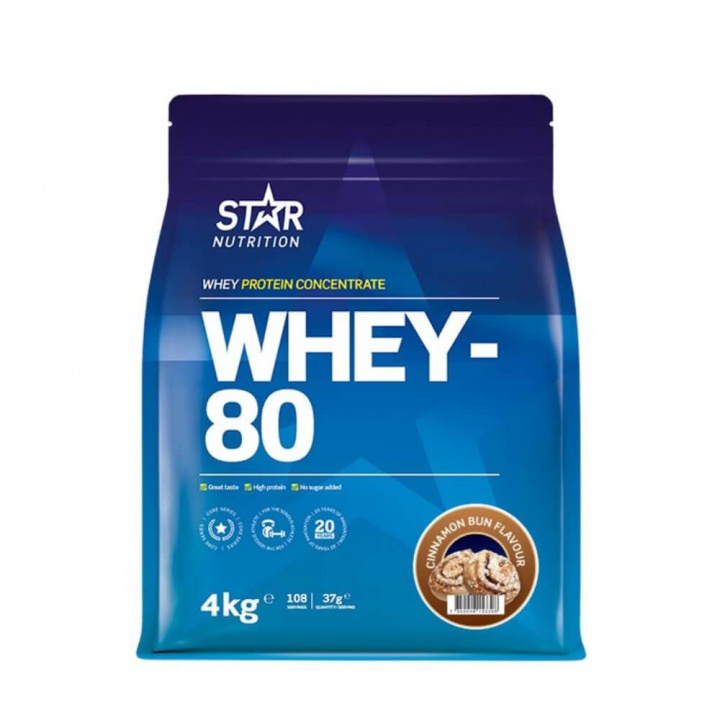 Star Nutrition Whey-80, 4 kg (Cinnamon Bun) i gruppen Kosttilskud & Fødevarer / Proteinpulver / Valleprotein / Whey protein hos Tillskottsbolaget (STAR8422-1)