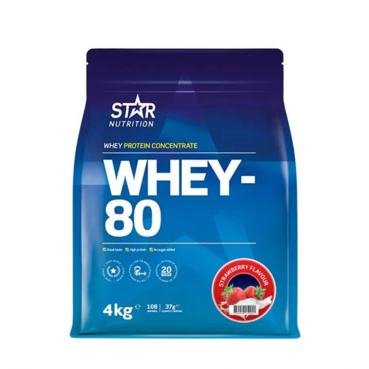 Star Nutrition Whey-80, 4 kg (Jordgubb) i gruppen Kosttilskud & Fødevarer / Proteinpulver / Valleprotein / Whey protein hos Tillskottsbolaget (STAR8422-6)